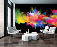 Абстракция флизелиновые фотообои 312x219 см Взрыв разноцветного порошка на черном фоне (3496VEXXL)+клей