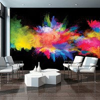 Абстрактные флизелиновые фотообои 416x254 см Взрыв разноцветного порошка на черном фоне (3496VEXXXL)+клей