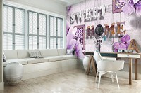 Флизелиновые фотообои 3д цветы 254x184 см Надпись МИЛЫЙ ДОМ и розовые магнолии (3498V4)+клей
