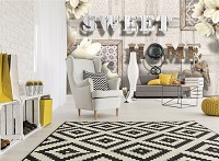 Флизелиновые фотообои 3д цветы 254x184 см Надпись МИЛЫЙ ДОМ и белые магнолии (3499V4)+клей