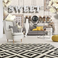 3д флизелиновые фотообои цветы 368x254 см Надпись МИЛЫЙ ДОМ и белые магнолии (3499V8)+клей