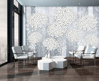 Фотообои 254x184 см Пушистые белые цветы на сером фоне (3501P4)+клей