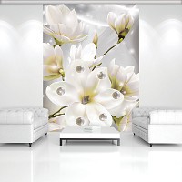 Флизелиновые фотообои в спальню 3д большие белые цветы и жемчужины 184x254 см Лепестки магнолии (3507V4A)+клей