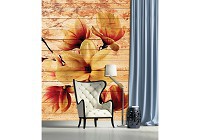 Флизелиновые фотообои на всю стену 206x275 см Цветы магнолии на деревянных досках (3520VEA)+клей