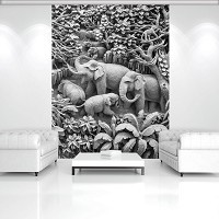 Флізелінові фотошпалери 3д сірий барельєф тварини 184x254 см Слони у джунглях імітація різьблення по каменю (3528V4A)+клей - вид 5 мініатюра