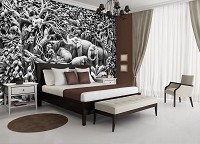 Флизелиновые фотообои 3д серый барельеф 416x254 см Слоны в джунглях имитация резьбы по камню (3528VEXXXL)+клей