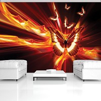 Флизелиновые фотообои фото 254x184 см Пылающие бабочки на темном фоне (3553V4)+клей