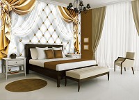 Искусство флизелиновые фотообои 368x254 см Золотые шторы и белый стеганый узор (3558V8)+клей