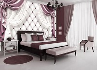 Флизелиновые фотообои 368x280 см Сиреневые шторы и белый стеганый узор (3560V10)+клей