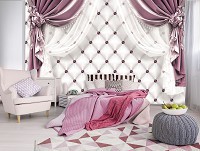 Флизелиновые фотообои 254x184 см Сиреневые шторы и белый стеганый узор (3560V4)+клей