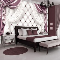 Флизелиновые фотообои 312x219 см Сиреневые шторы и белый стеганый узор (3560VEXXL)+клей