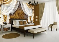 Красивые флизелиновые фотообои на кухню 368x254 см Золотые шторы и розы  (3562V8)+клей