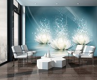 3д цветы флизелиновые фотообои 368x254 см Три белые лилии на синем фоне (3566V8)+клей