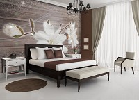 Моющиеся флизелиновые фотообои под дерево 416x290 см Цветок белой лилии на коричневом фоне (3569VEXXXXL)+клей