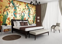 Красивая природа флизелиновые фотообои птицы 416x254 см Павлины в цветах в сепии (3584VEXXXL)+клей