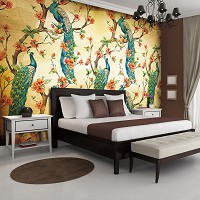 Флизелиновые фотообои птицы 368x254 см Павлины в цветах в сепии (3584V8)+клей