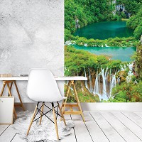 3д природа ландшафт флізелінові фотошпалери 206x275 см Водоспад в оточенні зеленого лісу (3601VEA)+клей - вид 5 мініатюра