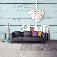 Флизелиновые фотообои под дерево 254x184 см Белое сердце и надпись ДОМ на досках (3606V4)+клей