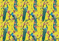 Флизелиновые фотообои на кухню птицы 254x184 см Павлины на ветках на желтом фоне (3609V4)+клей