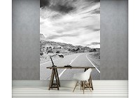 Флизелиновые фотообои дорога 184x254 см Черно-белый горный пейзаж (3625V4A)+клей