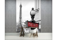 Популярные флизелиновые черно-белые фотообои 184x254 см город Париж и метро (3628V4A)+клей