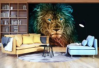 Флизелиновые фотообои 3д животные дикие кошки 368x254 см Лев на черном фоне (3631V8)+клей