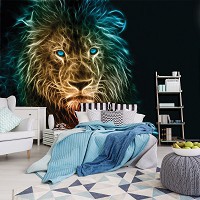 Флизелиновые фотообои 3д животные дикие кошки 368x280 см Лев на черном фоне (3631V10)+клей