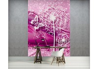 Флизелиновые фотообои фото цветы 184x254 см Белые одуванчики и бабочки на розовом фоне (3637V4A)+клей