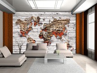 Текстура дерева флизелиновые фотообои 368x254 см Карта мира на серых досках (3642V8)+клей