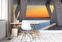 Флизелиновые фотообои закат в интерьере 312x219 см Море за 3D бетонными колоннами (3645VEXXL)+клей
