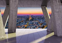 Готовые флизелиновые фотообои 312x219 см Вечерний город Париж за 3D бетонными колоннами (3648VEXXL)+клей
