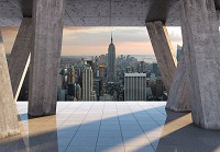 Флизелиновые фотообои в коридор 416x290 см Город Нью-Йорк за 3D бетонными колоннами (3649VEXXXXL)+клей