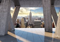 Флизелиновые фотообои для зала город 312x219 см Небоскребы Нью-Йорка за 3D бетонными колоннами (3650VEXXL)+клей - вид 1 миниатюра