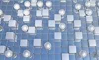 Популярные голубые флизелиновые фотообои 254x184 см 3Д Стальные шары и кубики (3654V4)+клей