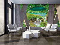 Природа Ландшафт флизелиновые фотообои 416x290 см Большой водопад за 3D бетонными колоннами (3657VEXXXXL)+клей