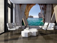 Флизелиновые фотообои Ландшафт Природа Море 312x219 см Океан и скалы за 3D бетонными колоннами (3660VEXXL)+клей