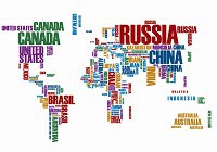 Флизелиновые фотообои в коридор 312x219 см Карта мира из надписей на английском языке (3676VEXXL)+клей