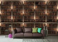 Готовые коричневые флизелиновые фотообои шкаф 416x254 см Библиотека полная книг (3688VEXXXL)+клей