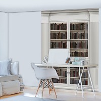 Флизелиновые фотообои книжные полки шкафа 206x275 см Большая библиотека полная книг (3689VEA)+клей