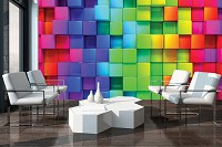Геометрия на фотообоях 3д квадраты 368х254 см Кубики цвета радуги (3700P8)+клей