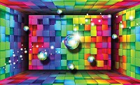 Готовые флизелиновые фотообои 3д квадраты 416x290 см Кубики и шарики цвета радуги (3701VEXXXXL)+клей