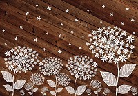 Красивые флизелиновые фотообои на кухню 416x290 см Белые цветы на фоне темных досок (3714VEXXXXL)+клей