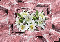 Флизелиновые фотообои на всю стену цветы 312x219 см Лилии в 3Д тоннеле из розовых досок (3721VEXXL)+клей