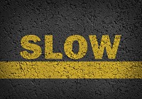 Флизелиновые фотообои в спальню 254x184 см Асфальтовая дорога с надписью SLOW (3723V4)+клей