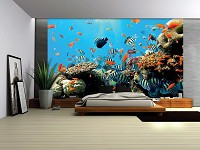 Флизелиновые зд фото обои в зал Кораллы Аквариум Рыбки 254x184 см Подводный мир во всей красе (4-005V4)+клей - вид 5 миниатюра