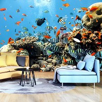 Флизелиновые зд фото обои в зал Кораллы Аквариум Рыбки 254x184 см Подводный мир во всей красе (4-005V4)+клей - вид 6 миниатюра