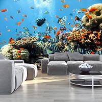 3d флизелиновые фотообои в спальню Кораллы Аквариум Рыбки 312x219 см Подводный мир во всей красе (4-005VEXXL)+клей