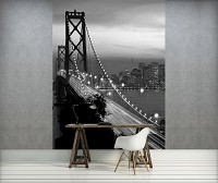 Флизелиновые фотообои 3д город 206x275 см Черно-белый мост на фоне города (419VEA) +клей