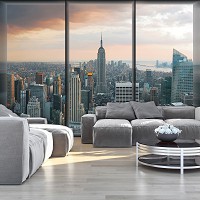 Флизелиновые 3д фотообои в зал 254x184 см Город Нью-Йорк за большим окном (493V4)+клей