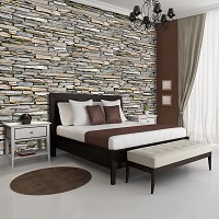Необычные флизелиновые фотообои 3д для зала 312x219 см Стена из серого плоского камня (521VEXXL)+клей
